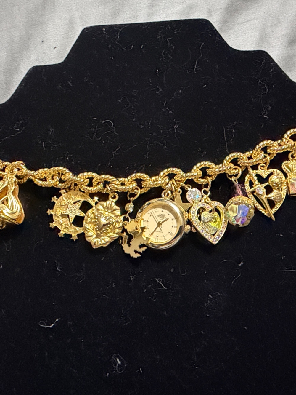 Kirks Folly Gold-Tone Charm Bracelet with Heart, Crystal and Mini Watch Charms